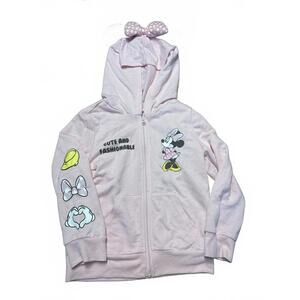 Pink Minnie Mouse Zip Up Hoodie jacket with Ears and Bow Size 4T girls kids